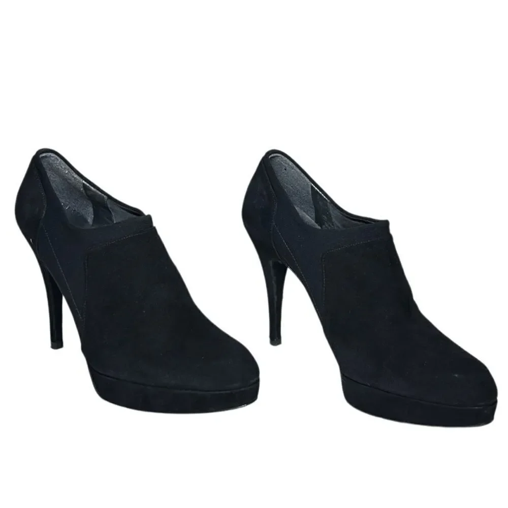 Stuart Weitzman - “Hold Me” Platform Heel Ankle Booties, Suede - Size 9.5 Black